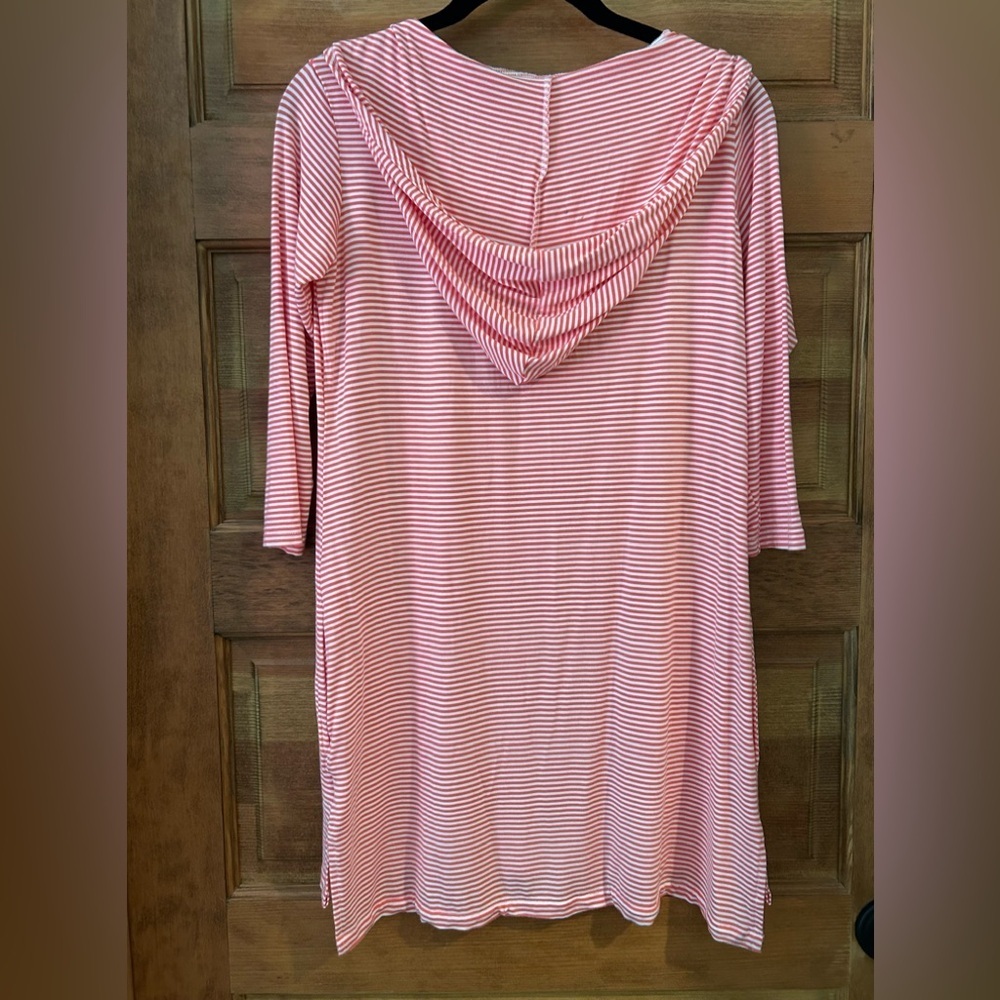 Yala Pink /Red? and White Striped Hooded Swim Cover-Up/ WITH POCKETS / size S - Picture 6 of 10
